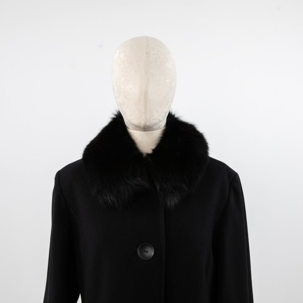 Vintage M Cashmere Wool Fox Fur Winter Coat Black - Picture 2 of 12
